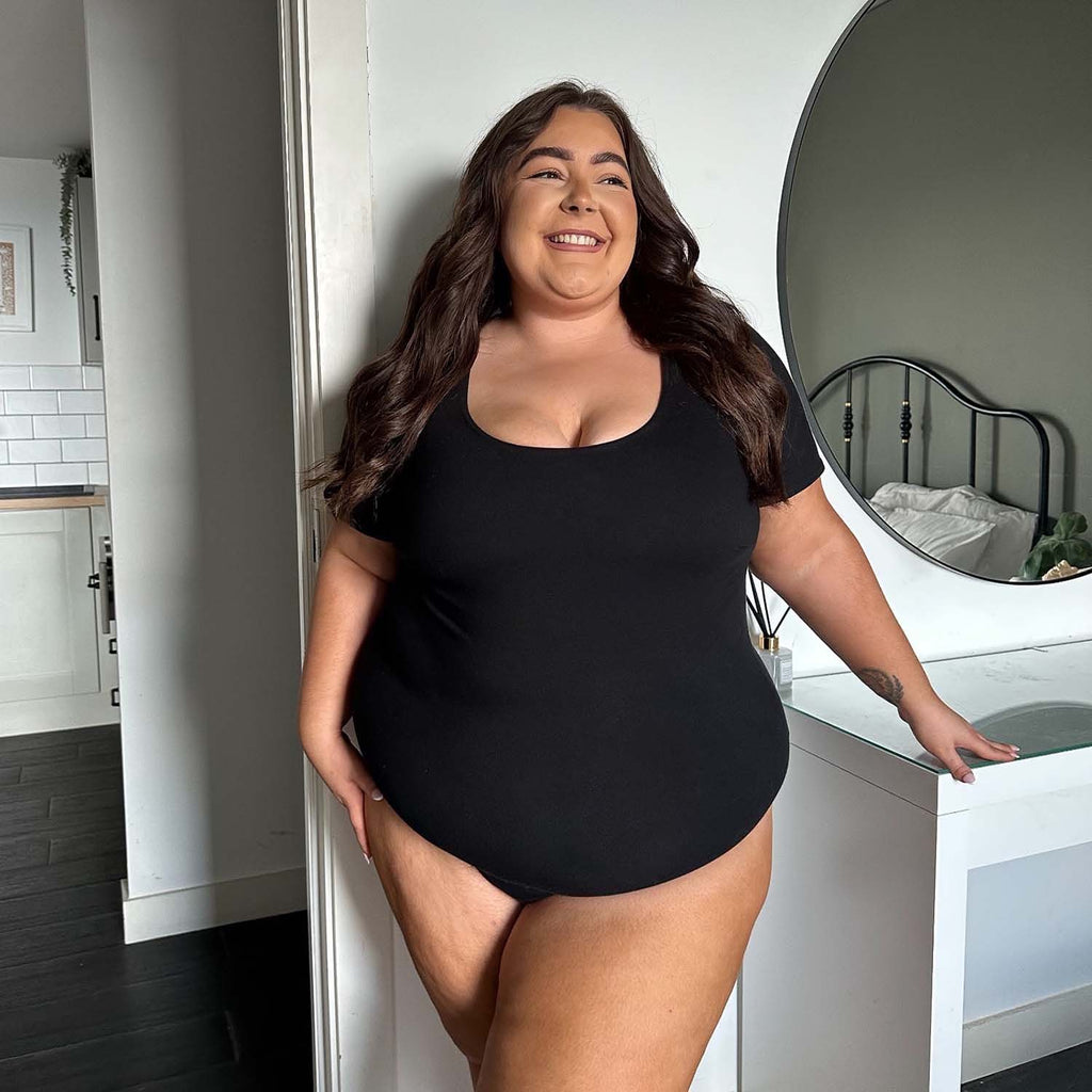 Short Sleeve Cotton Bodysuit - Black